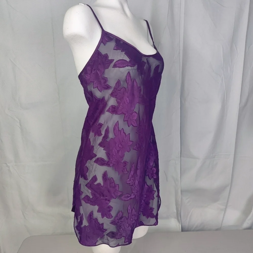 Grape Purple Sheer Slip Dress Cover Up Negligee Women's Sz Med Spaghetti Straps